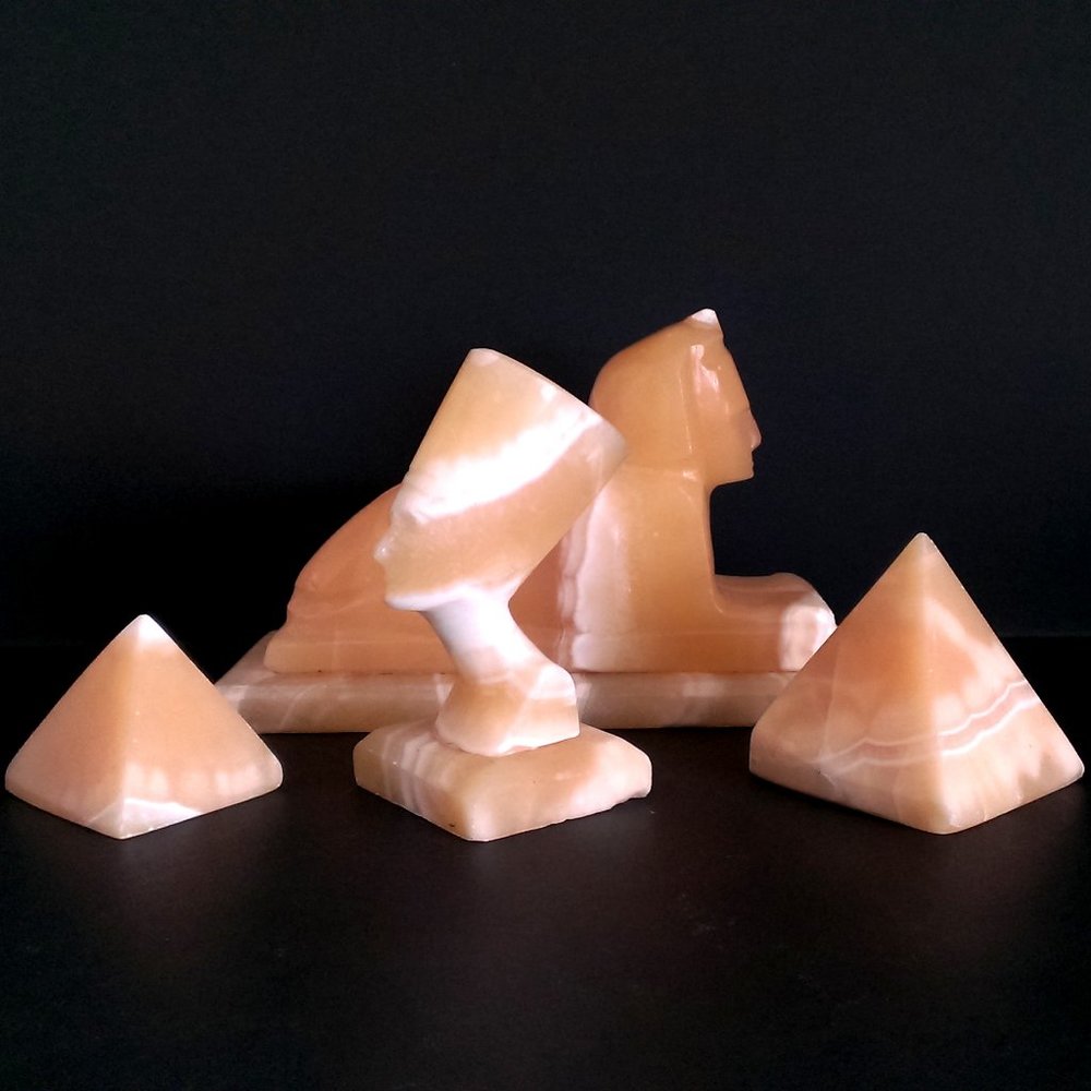 Yellow Onyx Egyptian Statue Set